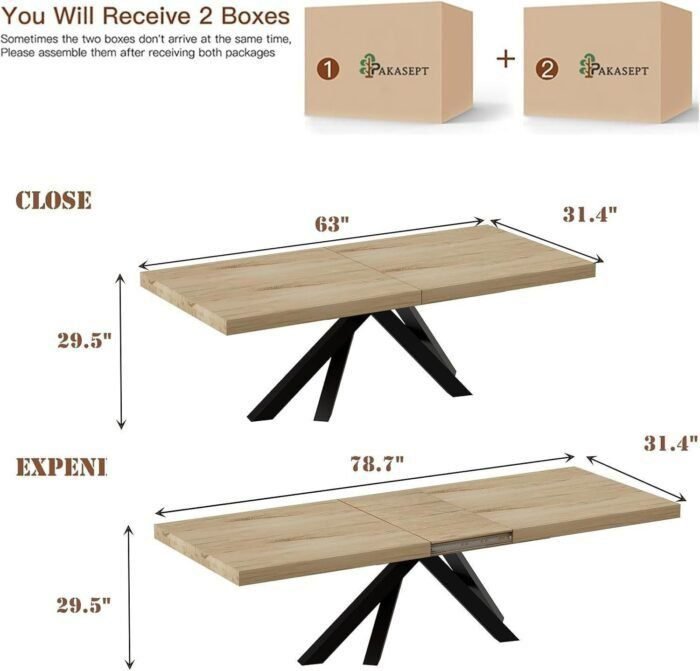 Extendable Dining Room Table for 6 8 10, Modern Rustic Kitchen Expanding Table, Wooden Long Large Dining Table