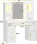 White Vanity Desk with Touch Screen Mirror and Lights, Large Makeup Vanity with RGB Light Cabinets