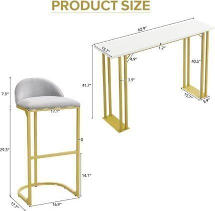 5-Piece Gold Bar Set with 4 Velvet Cushioned Stools-Modern Counter High Top, Space-Saving Breakfast Table