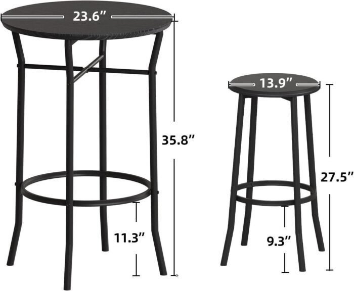 3-Piece Bar Table and Chairs Set - Chic Modern Round Pub Dining Set, Round Bistro Pub Furniture and Chairs for Kitchen