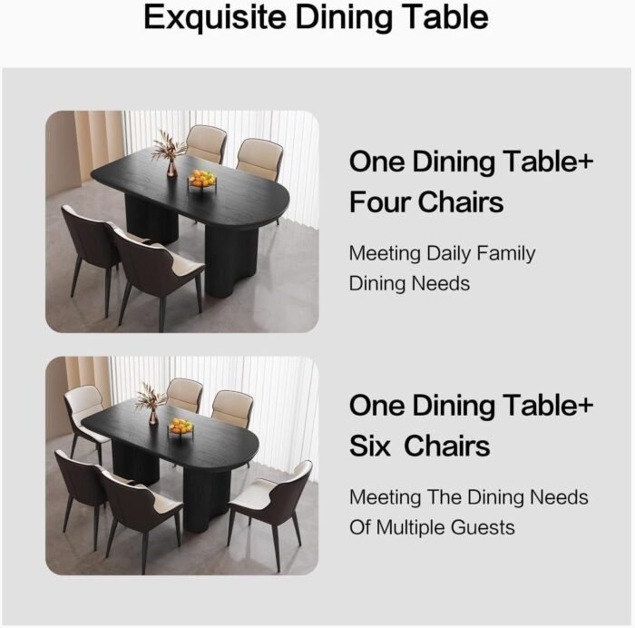 55" Oval Black Dining Table Set for 4, 4 Seat Chairs Dining Room Table Sets, Comfy Black Backrest Dining Chairs