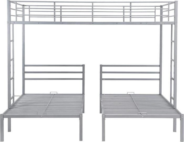 Metal Triple Bunk Bed, Full Over Twin & Twin Size Bunk Bed with Built-in Shelf and Ladder