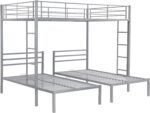 Metal Triple Bunk Bed, Full Over Twin & Twin Size Bunk Bed with Built-in Shelf and Ladder