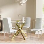 Dining Table Set for 4,5 Piece Gold Kitchen Table Set,35.3" Small Round Dining Table with 4 Chairs