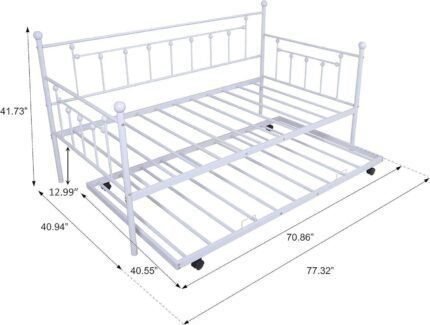 Twin Size Metal Frame Daybed with Pullout Trundle,Heavy Duty Steel Slat Support Sofa Bed for Guest