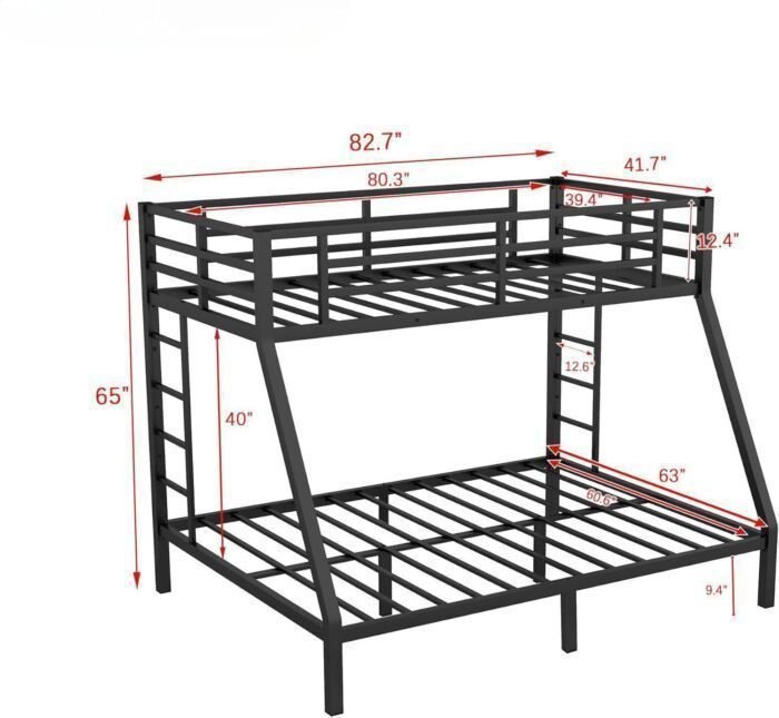 Twin XL Over Queen Bunk Beds with Ladder and Twin Length Guardrail，Twin XL Over Queen Bunk Bedframe for Adults