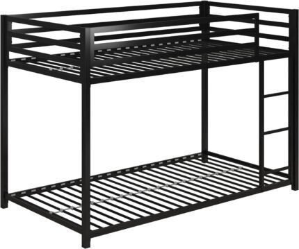 Metal Bunk Bed Frame for Kids, With Built-in Ladder, High Guardrail and Metal Slats, Floor Bed Bottom Bunk