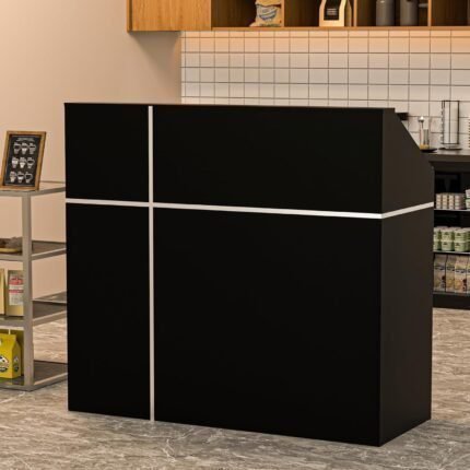 Reception Desk with Counter, Modern Front Table Equipped Lockers & Storage Shelves