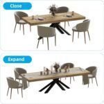 Extendable Dining Room Table for 6 8 10, Modern Rustic Kitchen Expanding Table, Wooden Long Large Dining Table