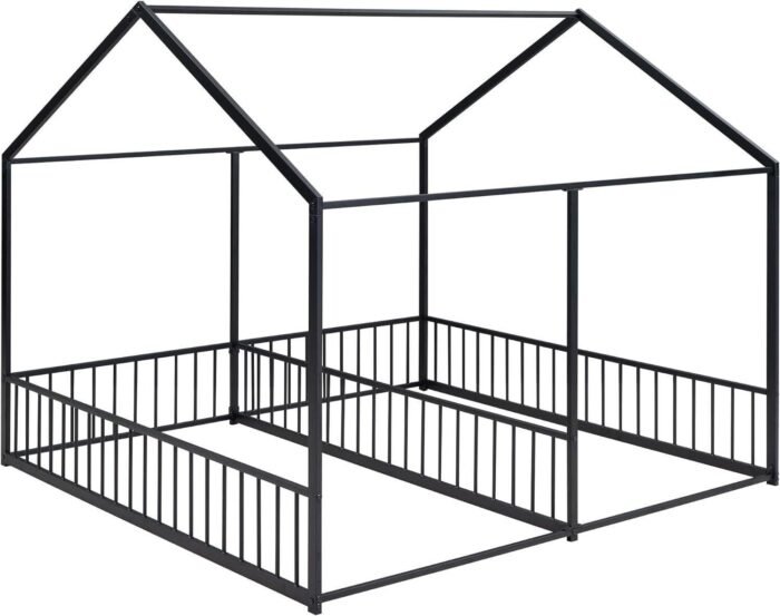 Double Floor Bed for Twins,Twin Size House Bed for 2 Kids,Two Shared Beds,Twin House Platform Beds