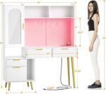 Makeup Vanity with Hutch, White Bedroom Vanity with Charging Station and LED, Tall Vanity Table with Pegboard