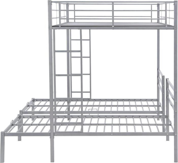 Metal Triple Bunk Bed, Full Over Twin & Twin Size Bunk Bed with Built-in Shelf and Ladder