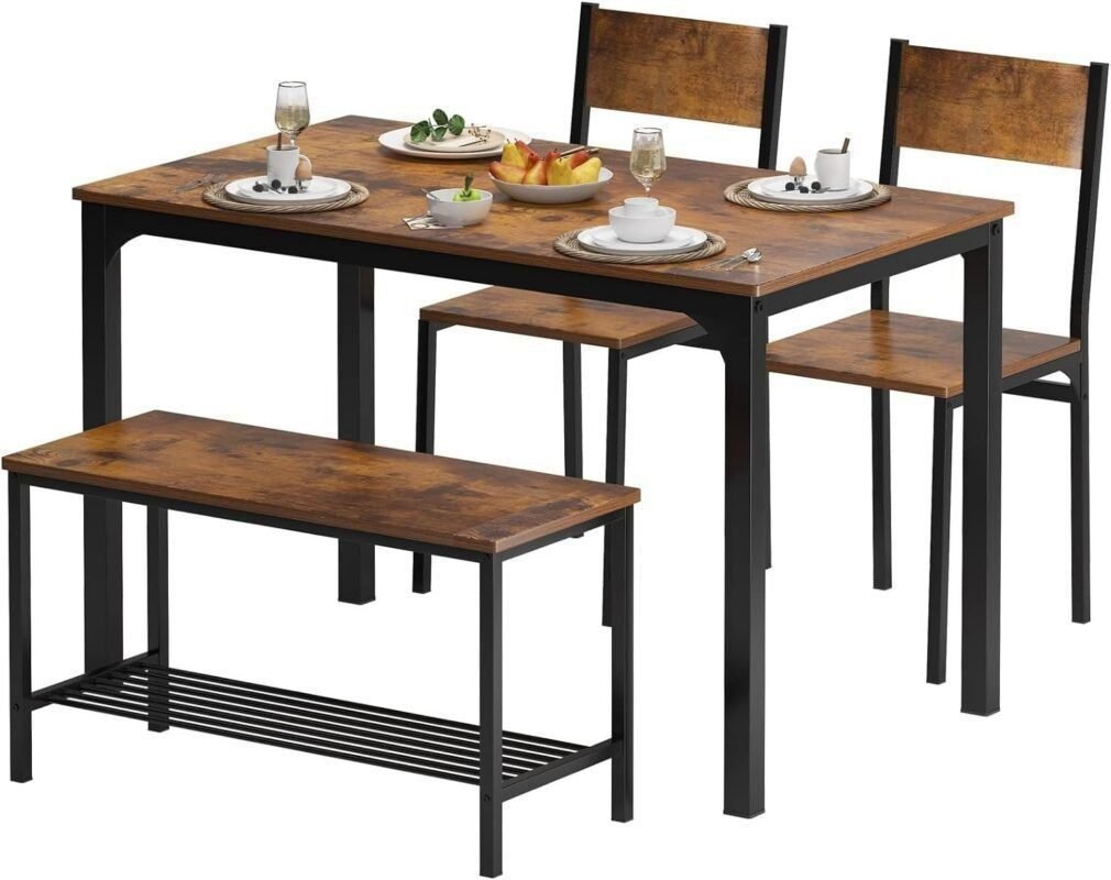 Dining Room Table Set 43 Inch Kitchen Table Set with 2 Chairs and Bench, Dining Room Table Set for 4 Home