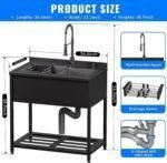 Stainless Steel Utility Sink,36.6" × 22.2" × 38.9" with Cold and Hot Water Faucet