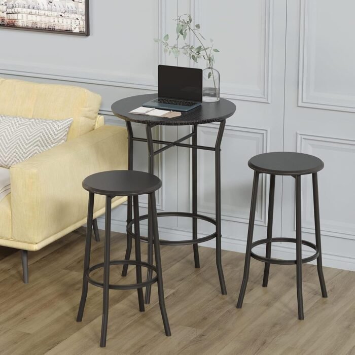 3-Piece Bar Table and Chairs Set - Chic Modern Round Pub Dining Set, Round Bistro Pub Furniture and Chairs for Kitchen