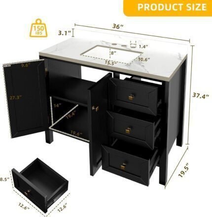 36" Bathroom Vanity with Sink Combo, Modern Bathroom Storage Cabinet with Sintered Stone Countertop