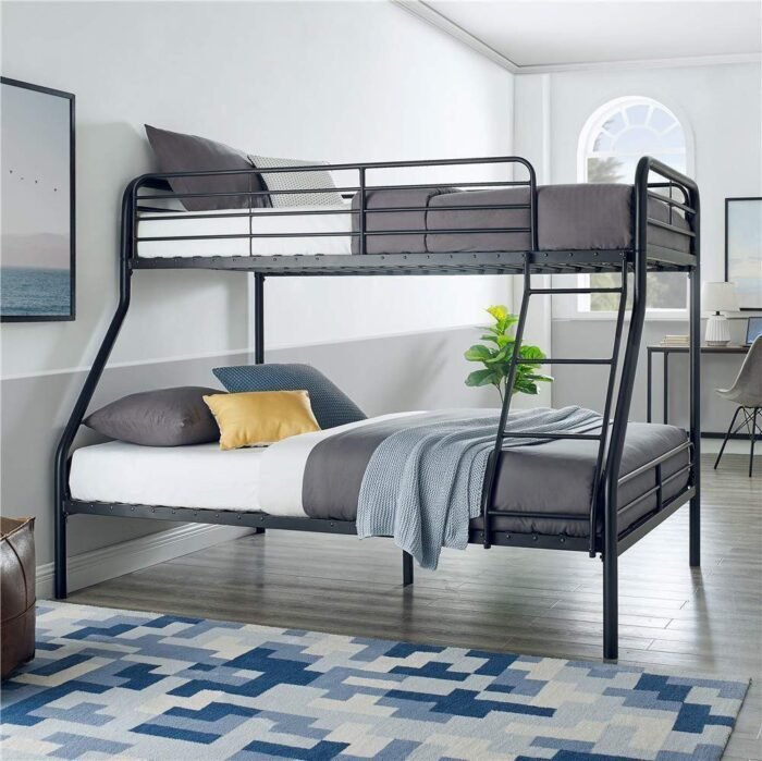 Heavy Duty Twin-Over-Full Metal Bunk Bed, Easy Assembly with Enhanced Upper-Level Guardrail