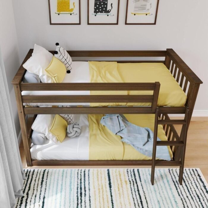 Twin Low Bunk Bed with Ladder, Wooden Bunk beds with 14” Safety Guardrail for Kids,Toddlers
