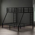 Twin XL Over Queen Bunk Beds with Ladder and Twin Length Guardrail，Twin XL Over Queen Bunk Bedframe for Adults