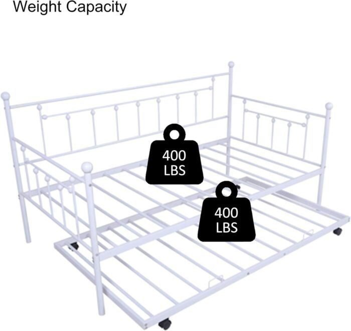 Twin Size Metal Frame Daybed with Pullout Trundle,Heavy Duty Steel Slat Support Sofa Bed for Guest