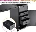 Rolling Manicure Table Foldable Nail Table Makeup Train Case with Desk Cosmetic Trolley Travel Storage Organize