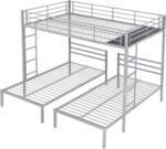 Metal Triple Bunk Bed, Full Over Twin & Twin Size Bunk Bed with Built-in Shelf and Ladder