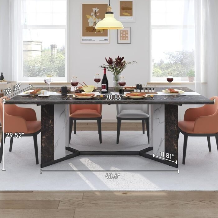 71In Large Rectangular Brown Dining Table for 4 5 6 7 8 People w/35 Marble-Color Wood