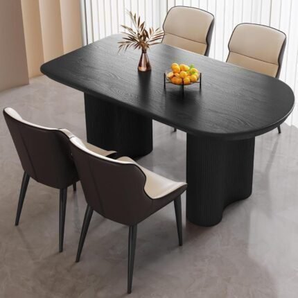 55" Oval Black Dining Table Set for 4, 4 Seat Chairs Dining Room Table Sets, Comfy Black Backrest Dining Chairs