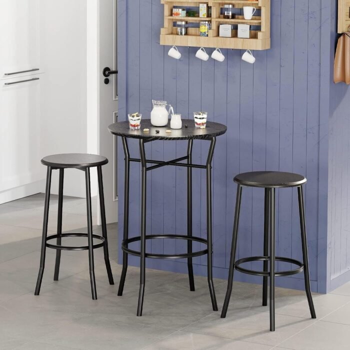 3-Piece Bar Table and Chairs Set - Chic Modern Round Pub Dining Set, Round Bistro Pub Furniture and Chairs for Kitchen