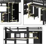 Metal Loft Bed Full Size with Storage Stair and Table, Stairway LoftBed