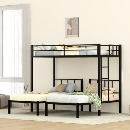 Metal Triple Bunk Bed for 3 Kids,Twin Over Twin Over Twin Bunk Beds with Built-in Shelf