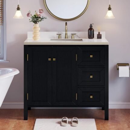 36" Bathroom Vanity with Sink Combo, Modern Bathroom Storage Cabinet with Sintered Stone Countertop