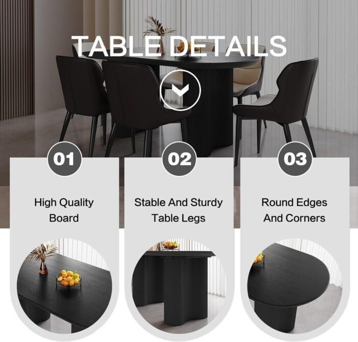 55" Oval Black Dining Table Set for 4, 4 Seat Chairs Dining Room Table Sets, Comfy Black Backrest Dining Chairs