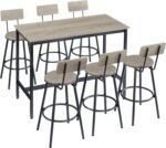 Long Bar Table Set with 6 PU Leather Bar Stools, Dining Table and Chair Sets