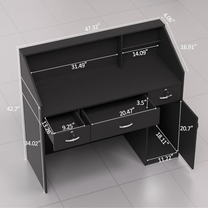 Reception Desk with Counter, Modern Front Table Equipped Lockers & Storage Shelves