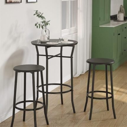 3-Piece Bar Table and Chairs Set - Chic Modern Round Pub Dining Set, Round Bistro Pub Furniture and Chairs for Kitchen