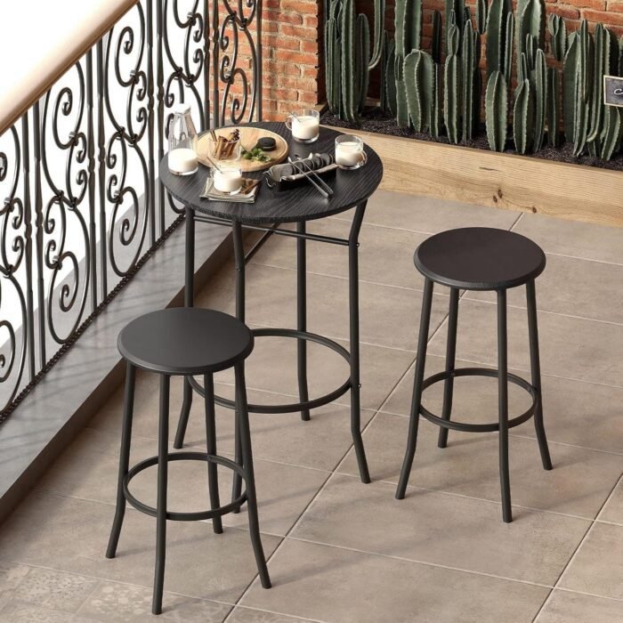 3-Piece Bar Table and Chairs Set - Chic Modern Round Pub Dining Set, Round Bistro Pub Furniture and Chairs for Kitchen