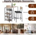 3-Piece Bar Table Set for 2 with 3 Storage Shelves & Glass Holder, Kitchen Bar Height Table and Chairs