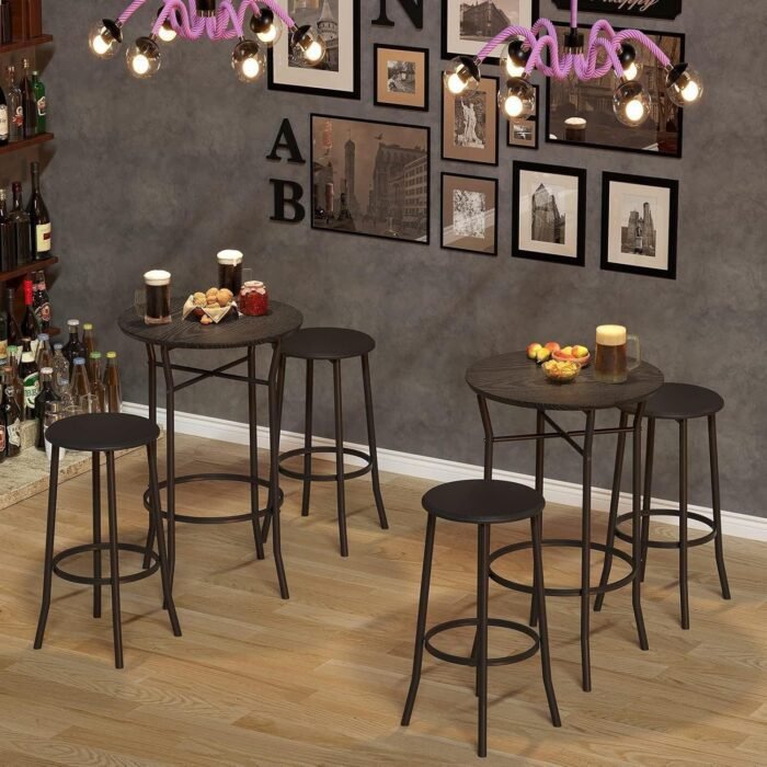 3-Piece Bar Table and Chairs Set - Chic Modern Round Pub Dining Set, Round Bistro Pub Furniture and Chairs for Kitchen