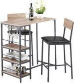 3-Piece Bar Table Set for 2 with 3 Storage Shelves & Glass Holder, Kitchen Bar Height Table and Chairs