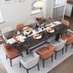 71In Large Rectangular Brown Dining Table for 4 5 6 7 8 People w/35 Marble-Color Wood