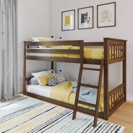 Twin Low Bunk Bed with Ladder, Wooden Bunk beds with 14” Safety Guardrail for Kids,Toddlers