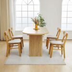 70.8 Inch Kitchen Dining Table for 6-8 People, Oval Kitchen Table with Wood Strip Base