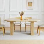 70.8 Inch Kitchen Dining Table for 6-8 People, Oval Kitchen Table with Wood Strip Base