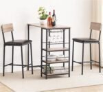 3-Piece Bar Table Set for 2 with 3 Storage Shelves & Glass Holder, Kitchen Bar Height Table and Chairs