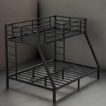 Twin XL Over Queen Bunk Beds with Ladder and Twin Length Guardrail，Twin XL Over Queen Bunk Bedframe for Adults