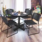 42-Inch Round Breakroom Table, Grey, and 4 Zeng Stack Chairs