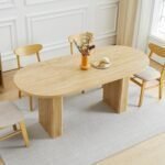 70.8 Inch Kitchen Dining Table for 6-8 People, Oval Kitchen Table with Wood Strip Base