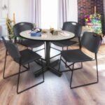 48-Inch Round Breakroom Table, Maple, and 4 Zeng Stack Chairs, Black