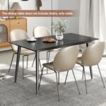 Dining Table, Black 55" Kitchen Table with Sintered Stone Marble Table Top and Metal Legs